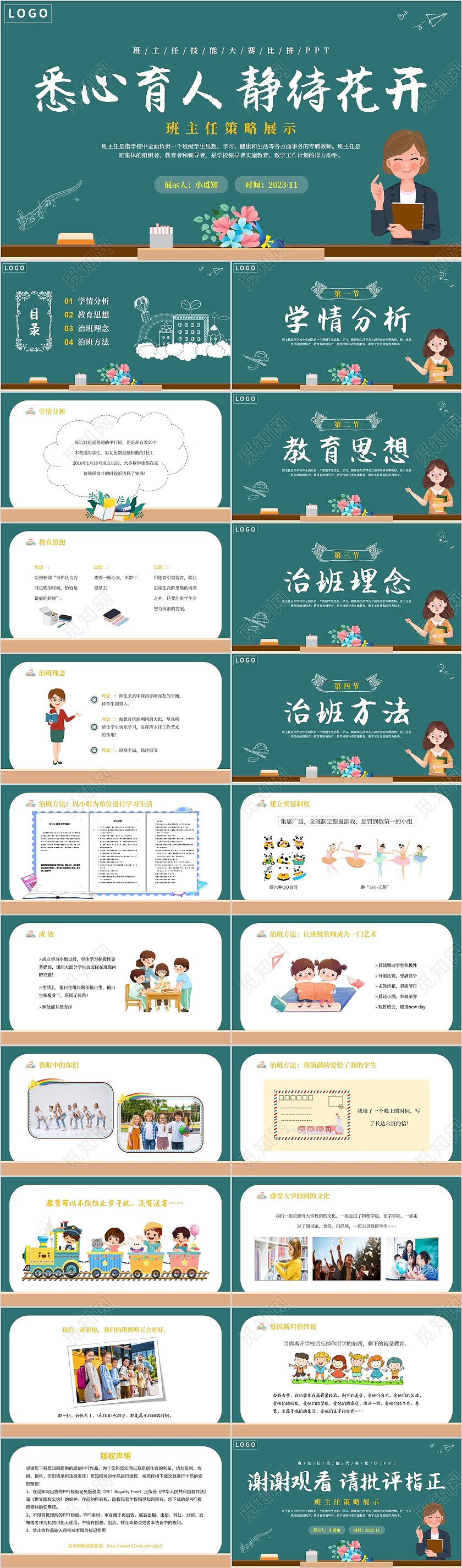 2023简约卡通黑板风学校教师班主任技能大赛公开课模板班主任班主任培训