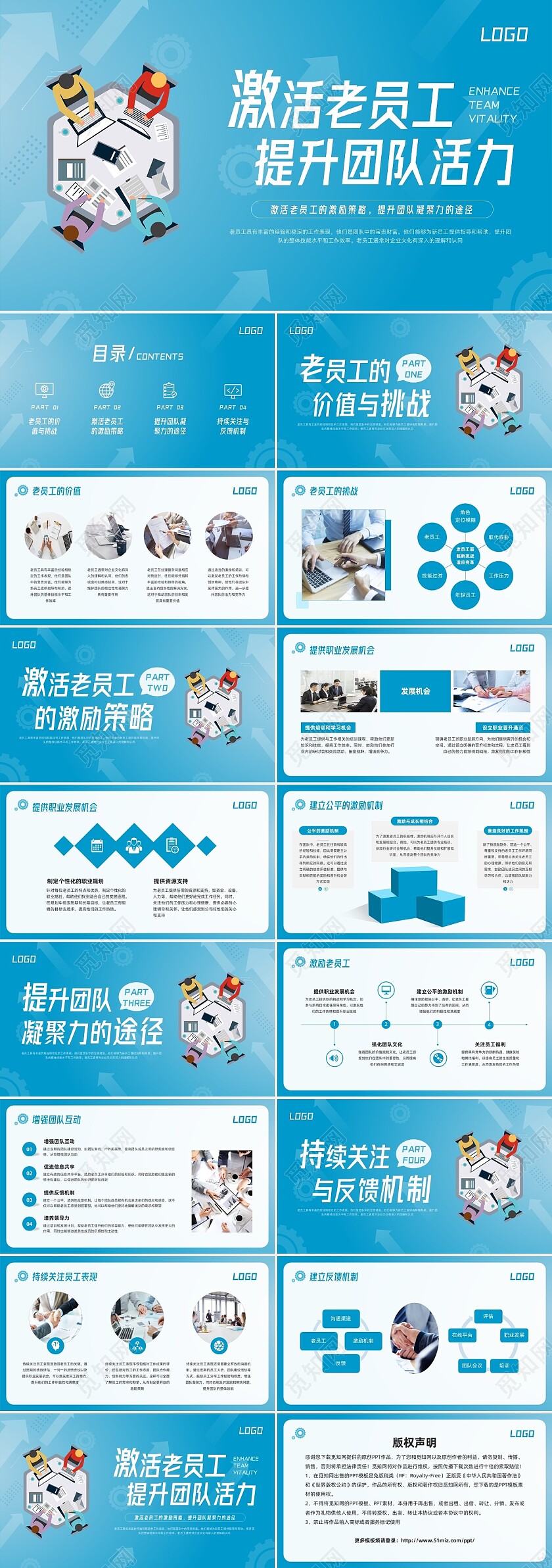 蓝色简约激活老员工提升团队活力团队激活PPT模板宣传PPT动态PPT领导力