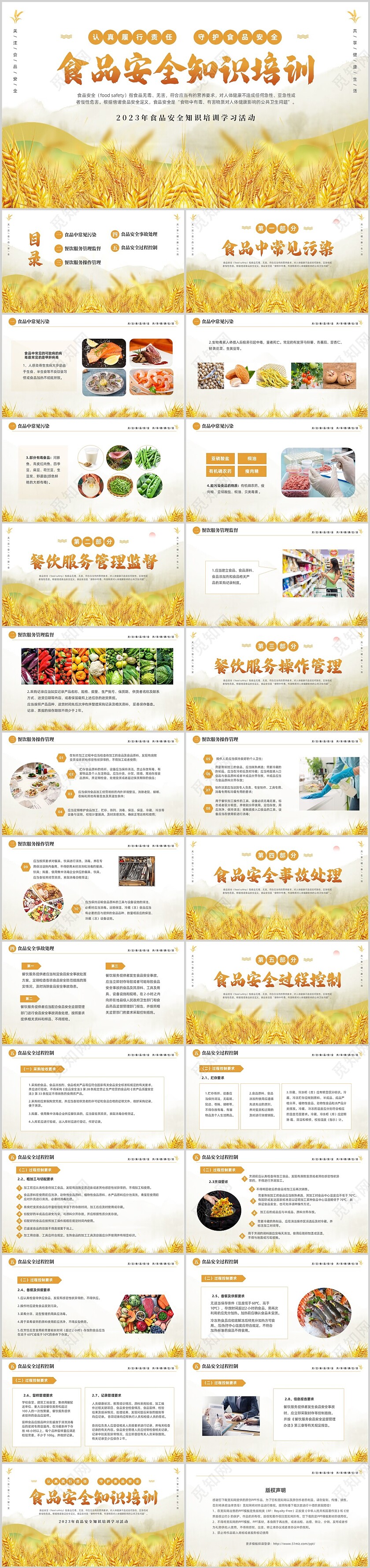 黄色简约实拍小麦食品安全知识培训PPT全国食品安全法宣传周