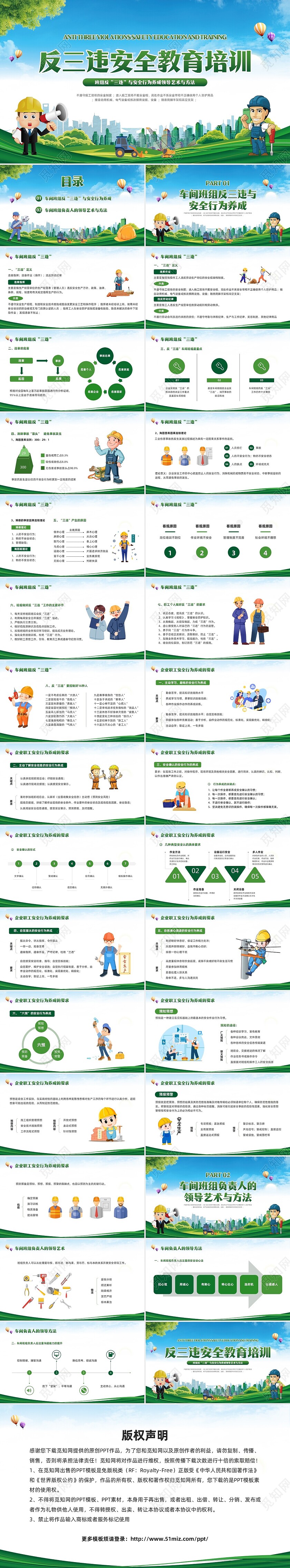 绿色简约反三违安全教育培训PPT模板宣传PPT动态PPT安全培训