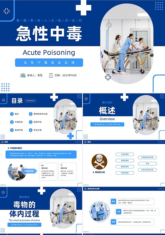 蓝色简约急性中毒知识培训PPT护理
