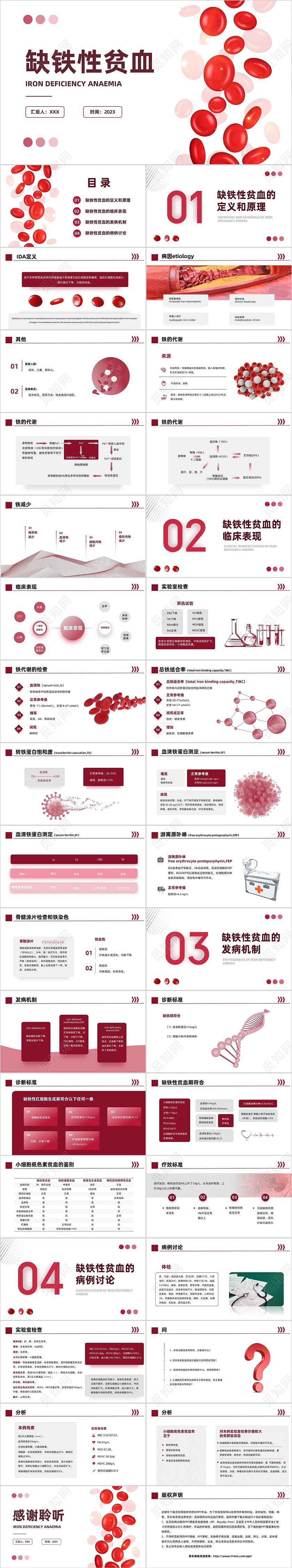 红色简约风缺铁性贫血常规知识培训PPT模板护理