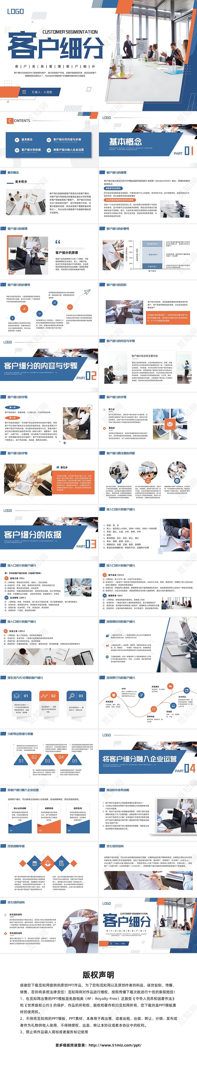 橙蓝简约客户关系管理客户细分PPT模板宣传PPT动态PPT
