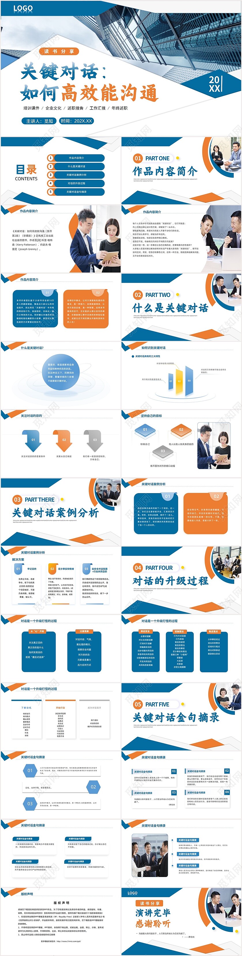 商务简洁蓝色关键对话读书分享
