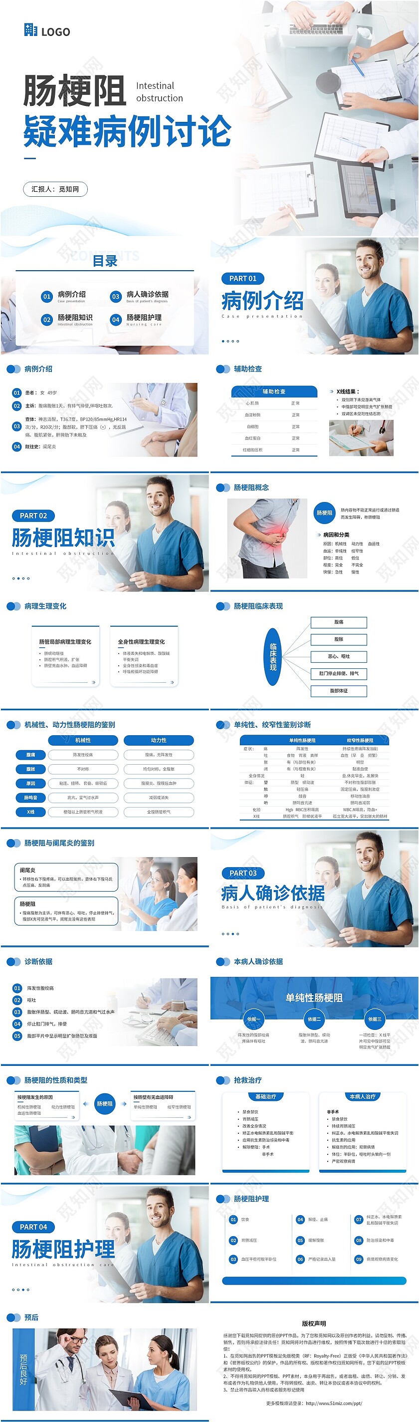蓝色实拍风肠梗阻疑难病例讨论医务人员培训PPT模板