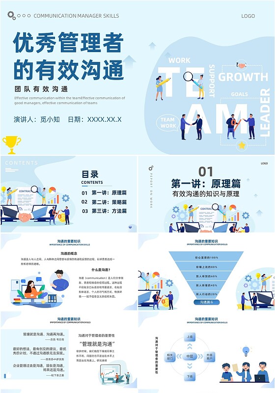 蓝色有效沟通管理者如何带好团队优秀管理者的有效沟通商务PPT管理团队管理