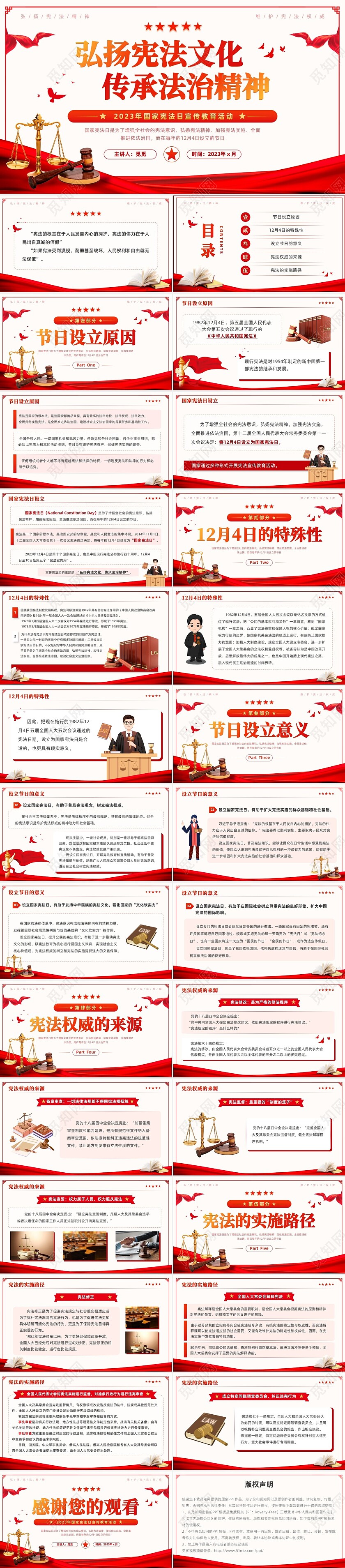 红色简约风国家宪法日法律知识培训学习活动PPT