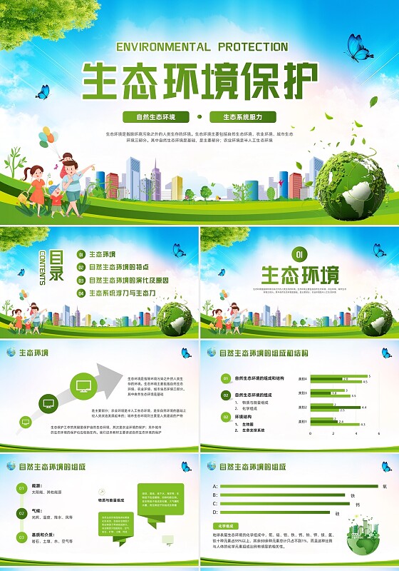 绿色小清新生态环境保护PPT模板宣传PPT动态PPT