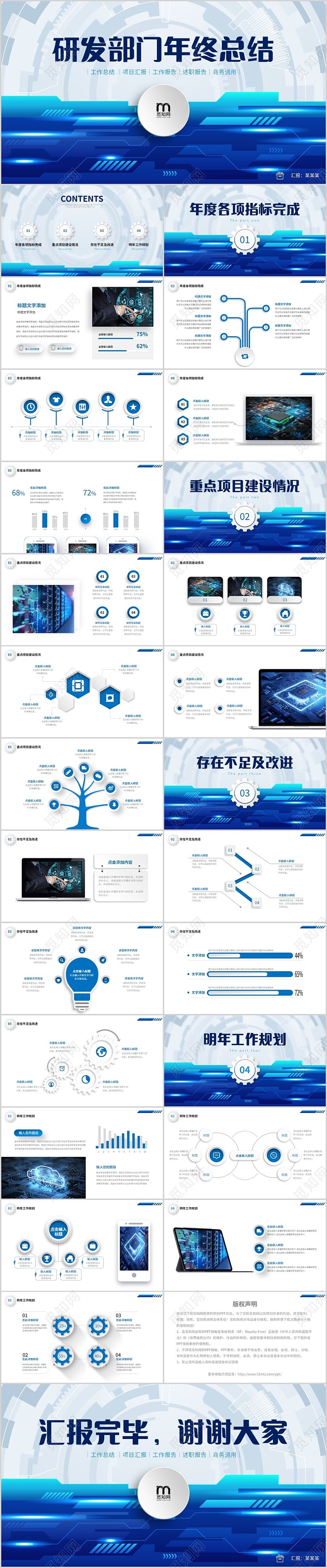 蓝色齿轮微立体科技风公司研发部年终工作总结年终总结