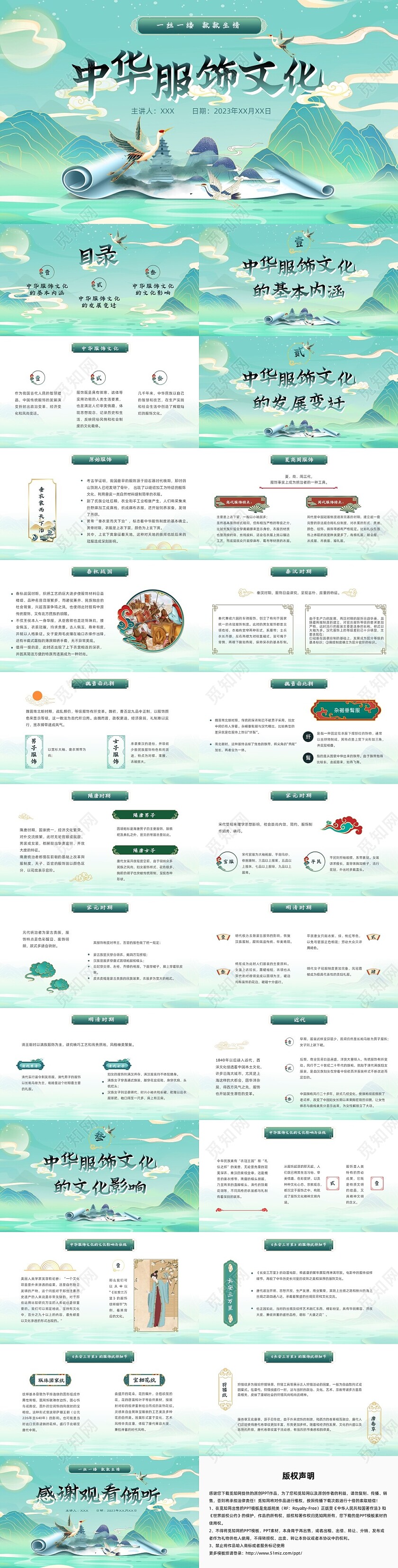 绿色国潮风中华服饰文化服装发展史文化讲座PPT