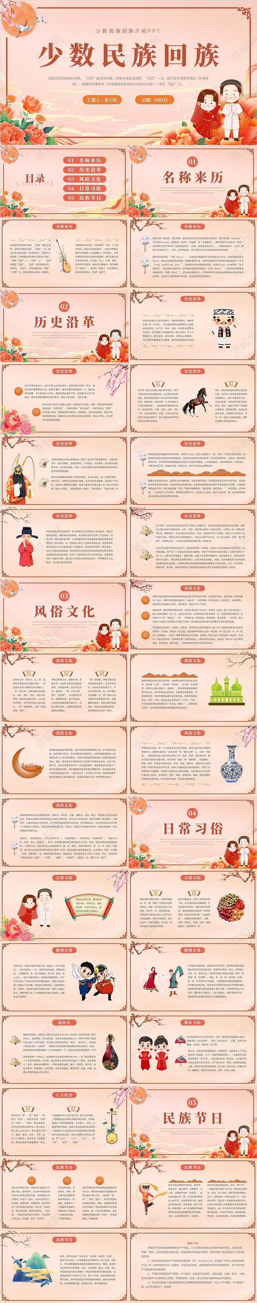 简约中式边框少数民族回族介绍学生PPT