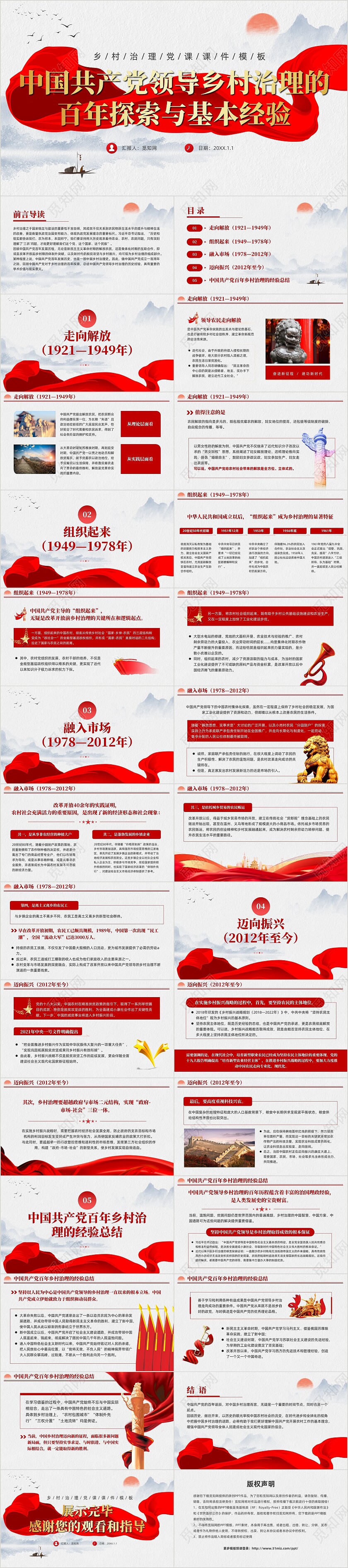 水墨元素中国GCD百年乡村治理的基本经验党课课件PPT党建