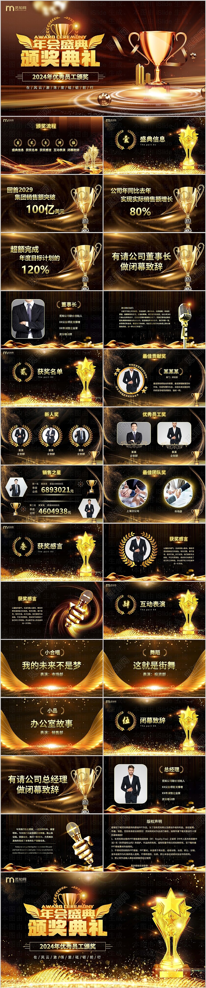 黑金奖杯视频片头颁奖典礼优秀员工评选公司年会PPT
