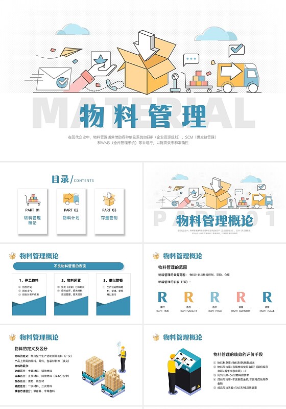 蓝黄卡通插画风格物料管理培训PPT课件