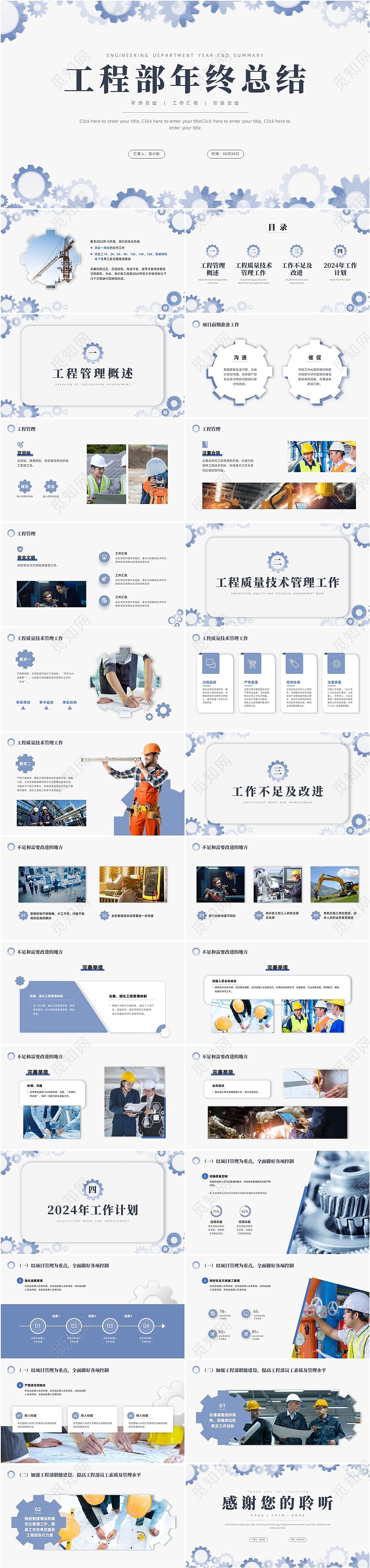 水彩微粒体齿轮工程部年终总结PPT模板