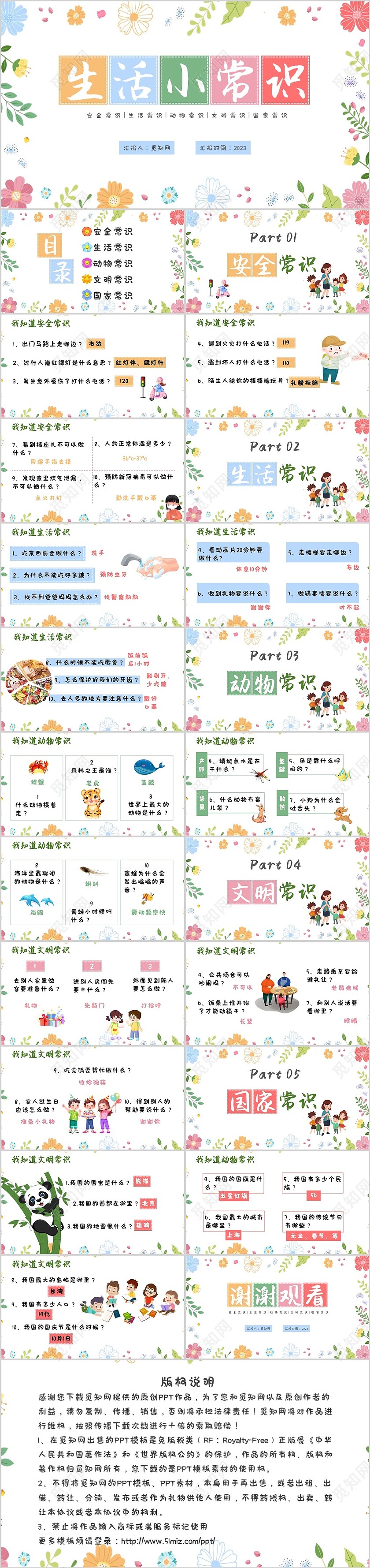 小清新卡通生活小常识ppt教学课件