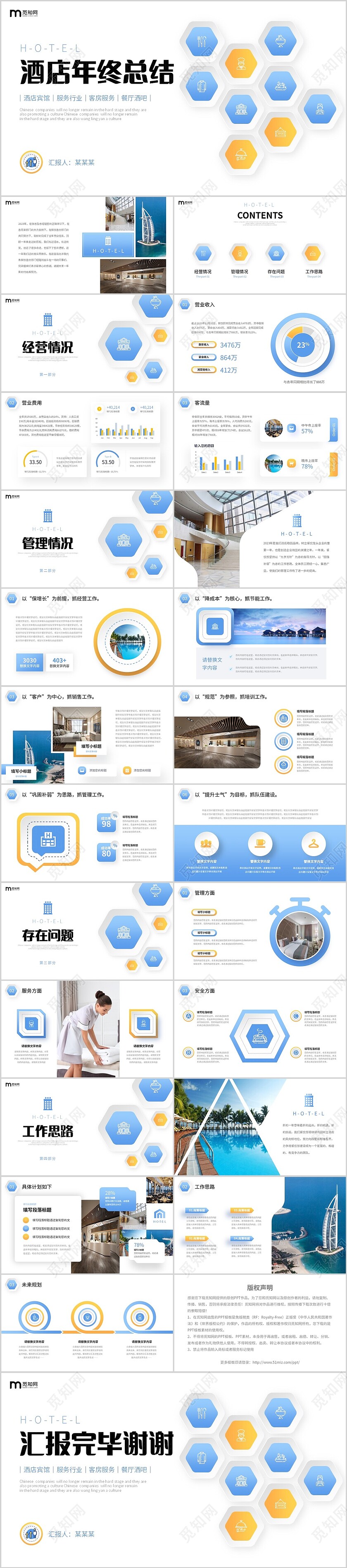 微立体风酒店服务行业年终工作总结PPT年终总结