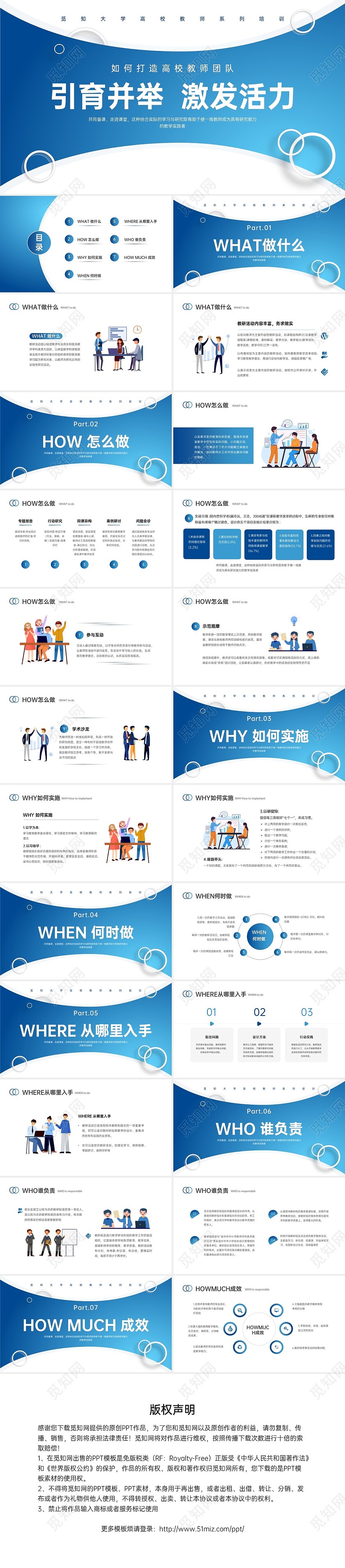 蓝色立体环形简约如何打造高效教研团队大学教师培训ppt