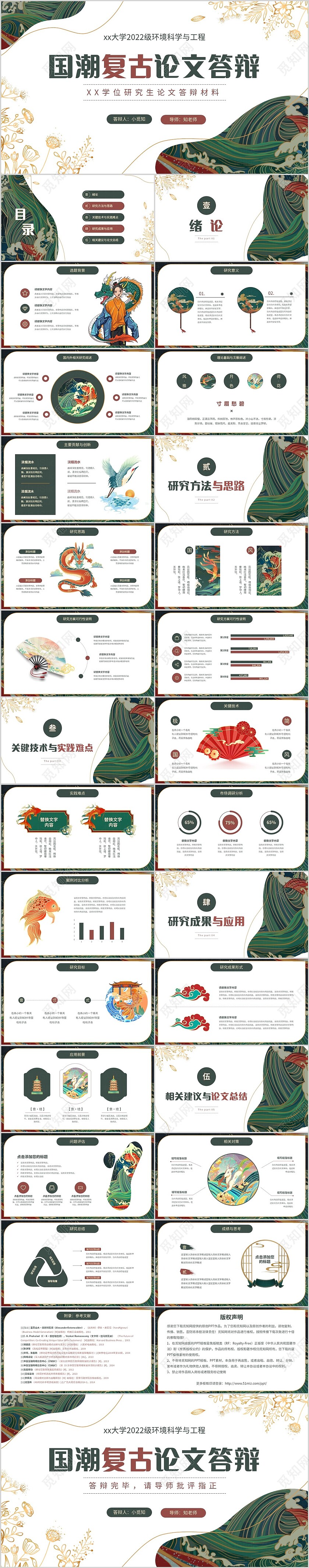 复古国潮中国风研究生大学生毕业论文答辩PPT