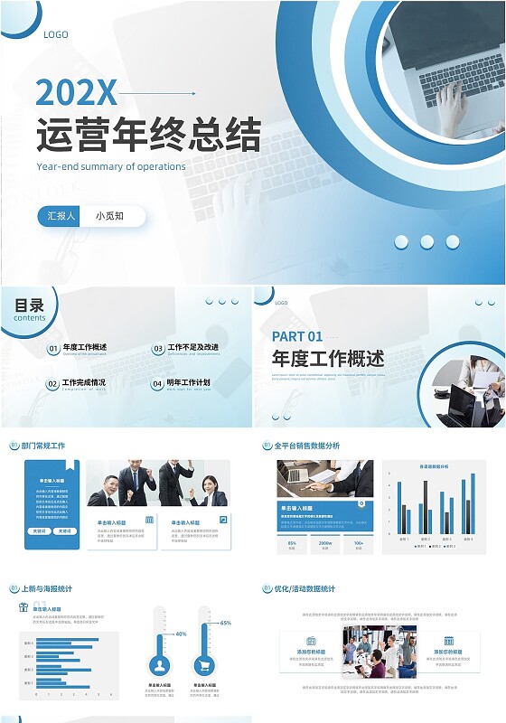 蓝色商务运营年终总结PPT模板