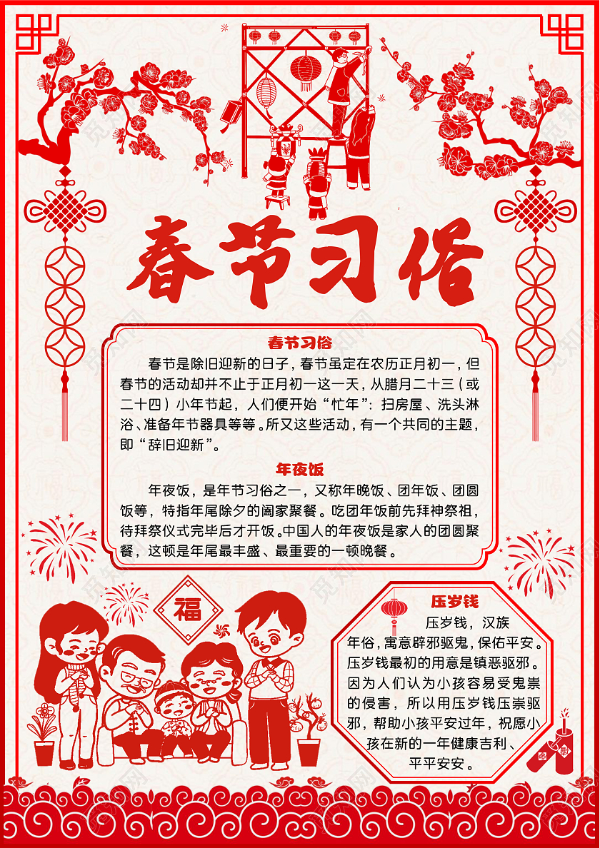 剪纸春节习俗手抄报