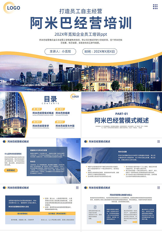 商务风阿米巴经营打造员工自主经营模式企业员工培训通用模板PPT