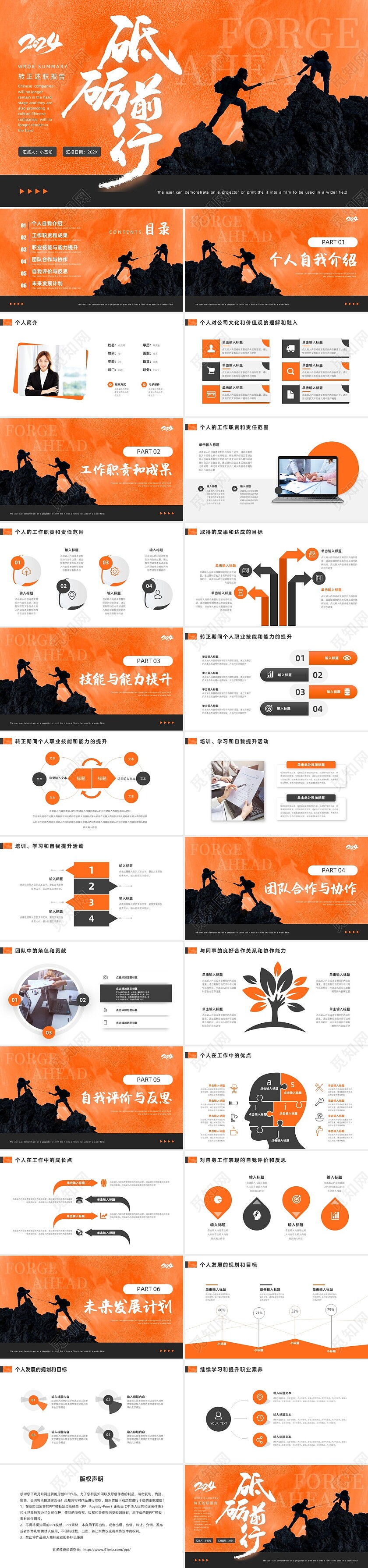 橙色灰色励志风转正述职报告PPT模板