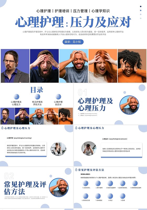 蓝色简约风实拍风心理护理压力及应对心理评估培训PPT课件