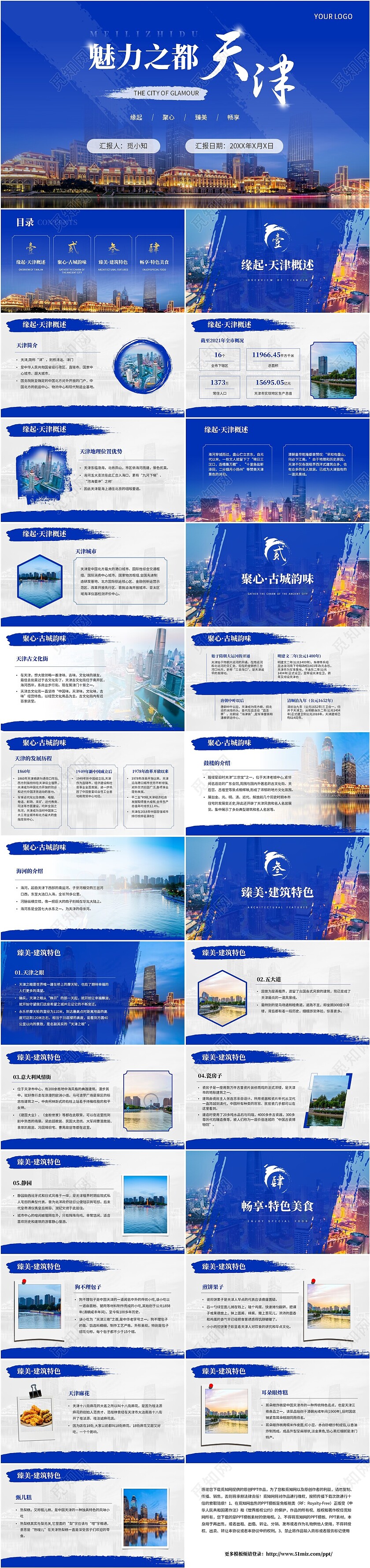 蓝色商务实拍魅力之都天津城市介绍PPT模板城市介绍中国城市