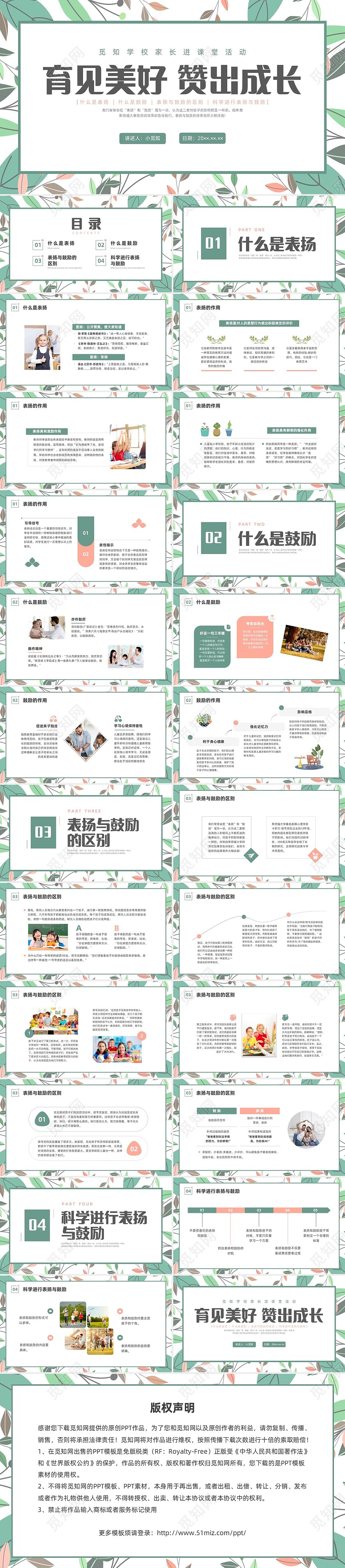 绿色小清新遇见美好赞出成长家长进课堂培训PPT