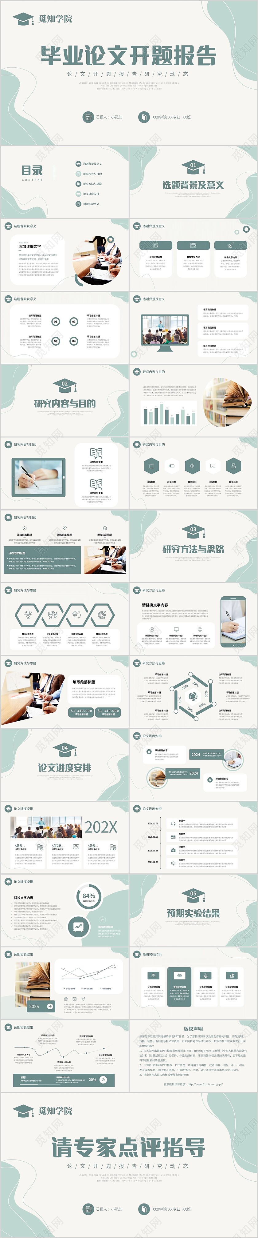 牛油果绿简约形状线条卷边翻书式论文开题报告PPT答辩1