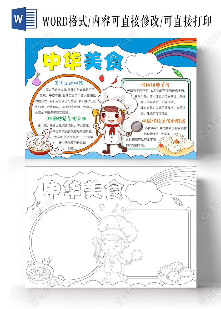 手绘卡通中华美食手抄报美食介绍