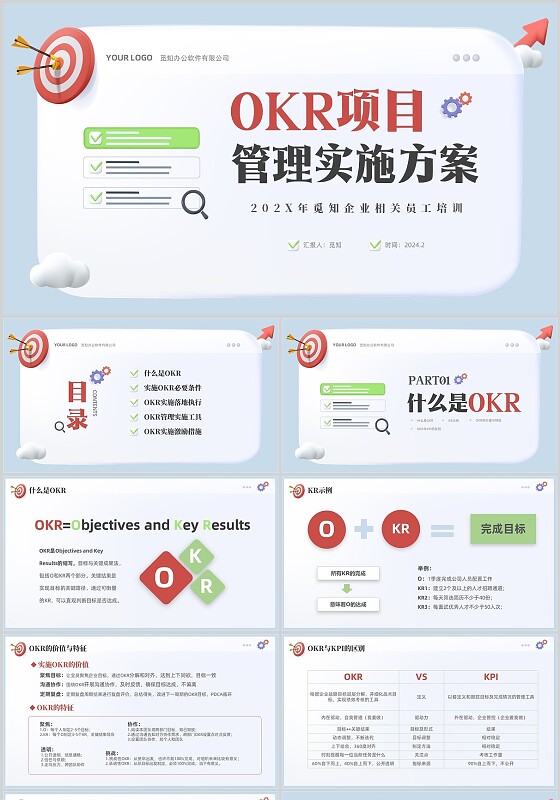 红绿双色微粒体OKR项目管理实施方案课件培训PPT工作法