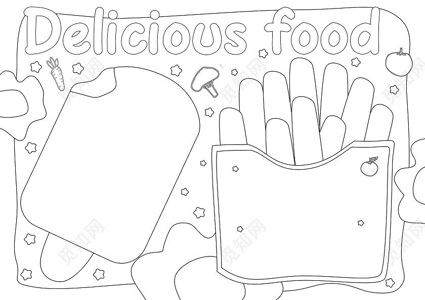 粉色卡通手绘DeliciousFood美食英语手抄报美食介绍