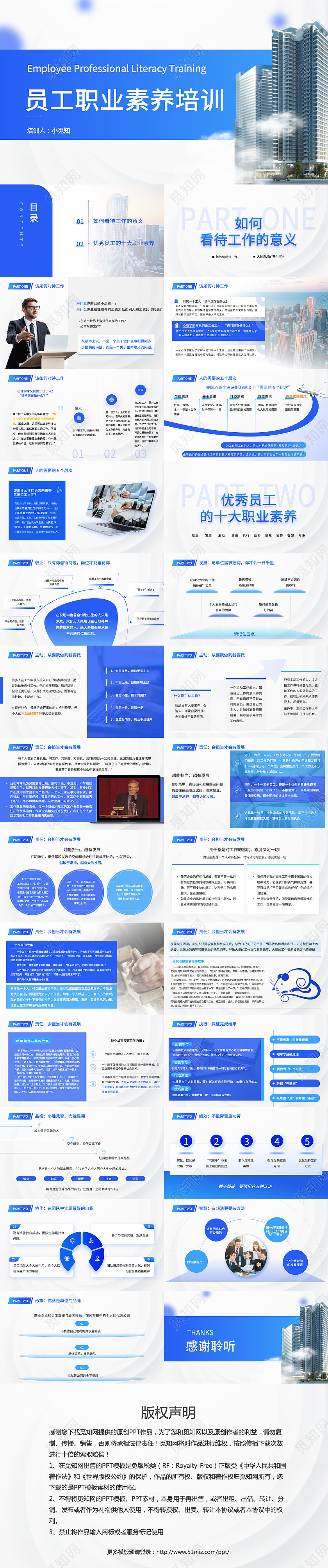 蓝色简约员工职业素养培训ppt模版