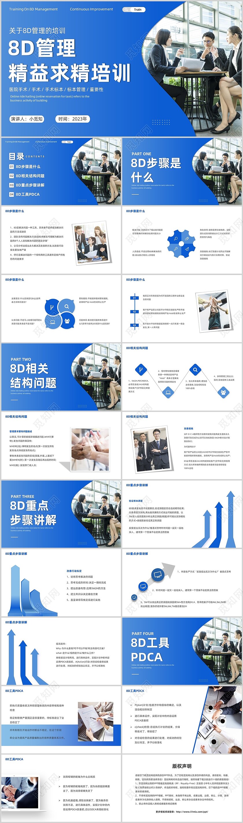 蓝色渐变商务8D管理精益求精管理培训PPT模板