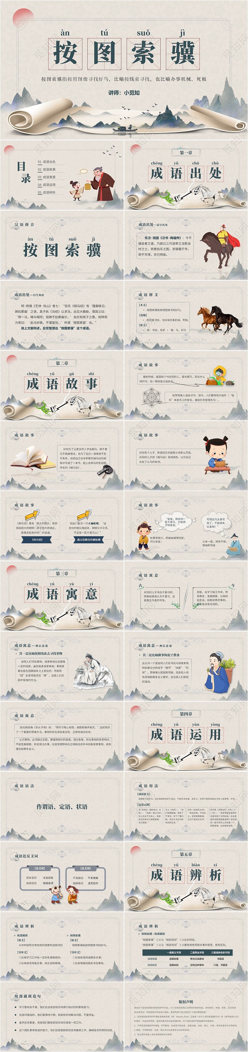 成语按图索骥学生课件PPT模板成语故事