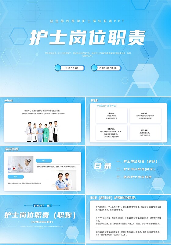 蓝色科技风简约风护理岗位职责PPT