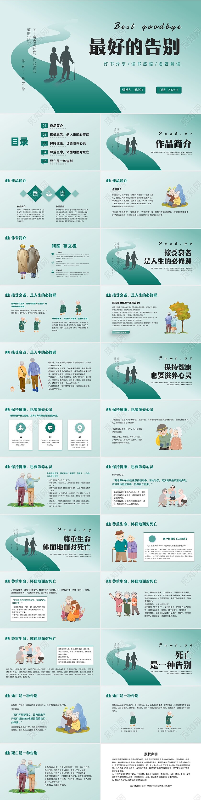 绿色简约最好的告别读书分享主题班会PPT课件