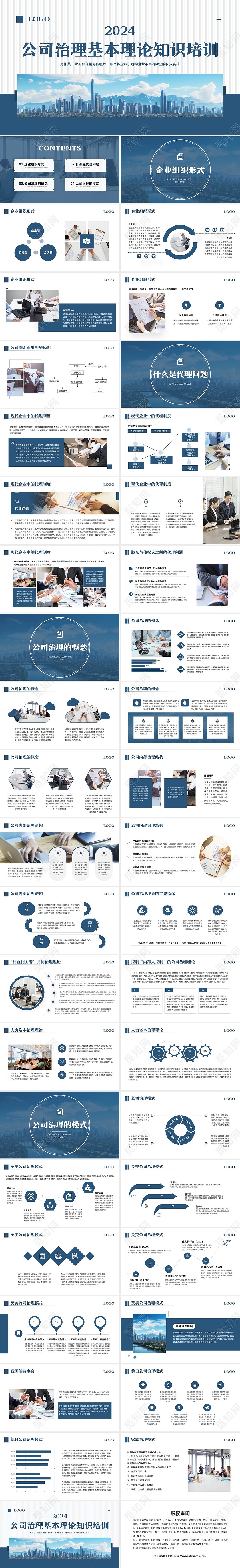 蓝色简约公司治理基本理论知识培训PPT模板宣传PPT动态PPT