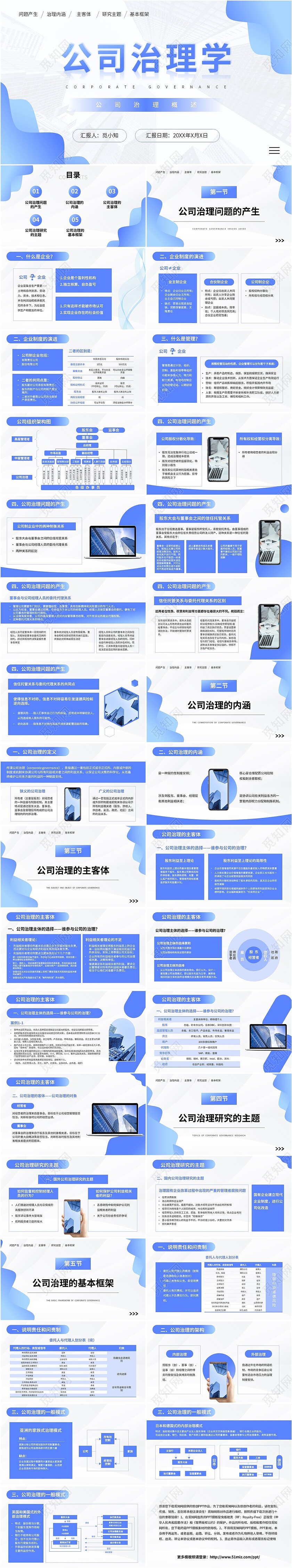 蓝色商务简约公司治理企业培训PPT