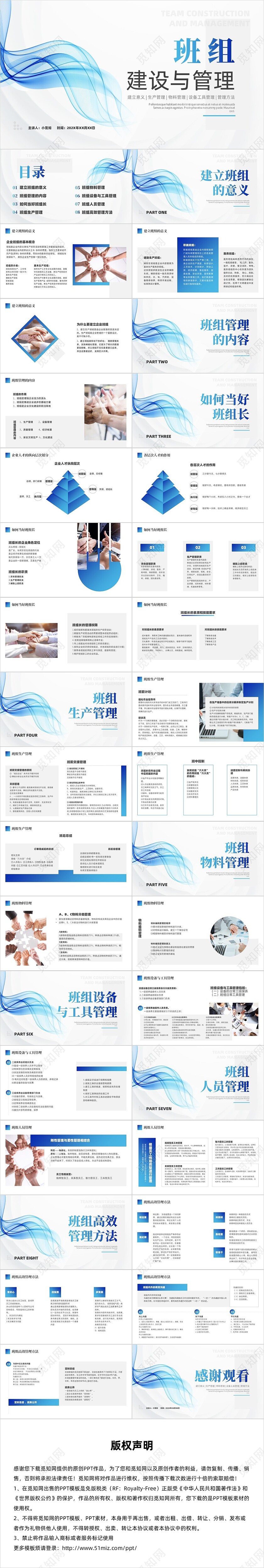 蓝色流体线条简约风班组建设与管理企业培训PPT模板
