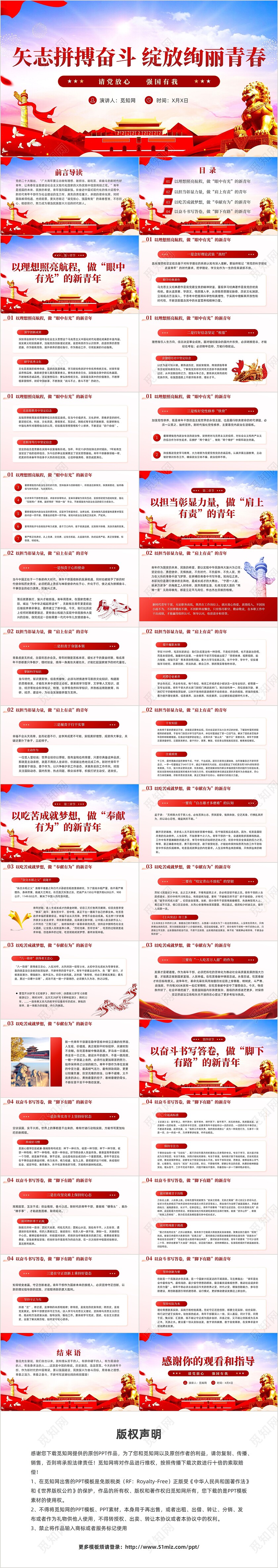 学习解读矢志拼搏奋斗绽放绚丽青春党课党建PPT