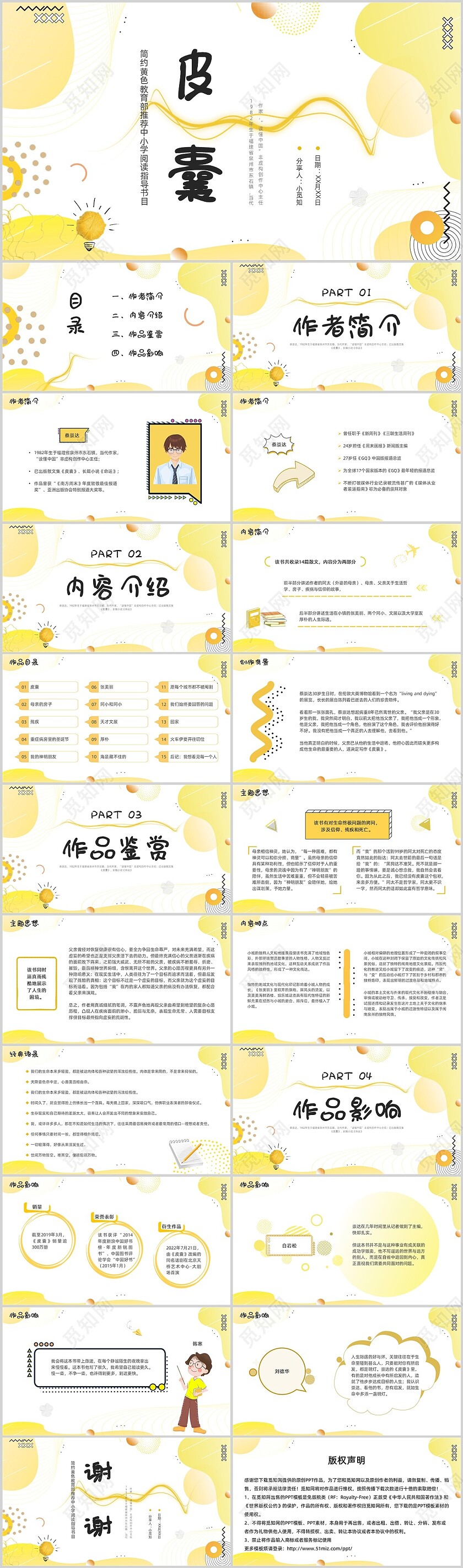 简约黄色皮囊读书分享孟菲斯教育部推荐中小学阅读指导书目