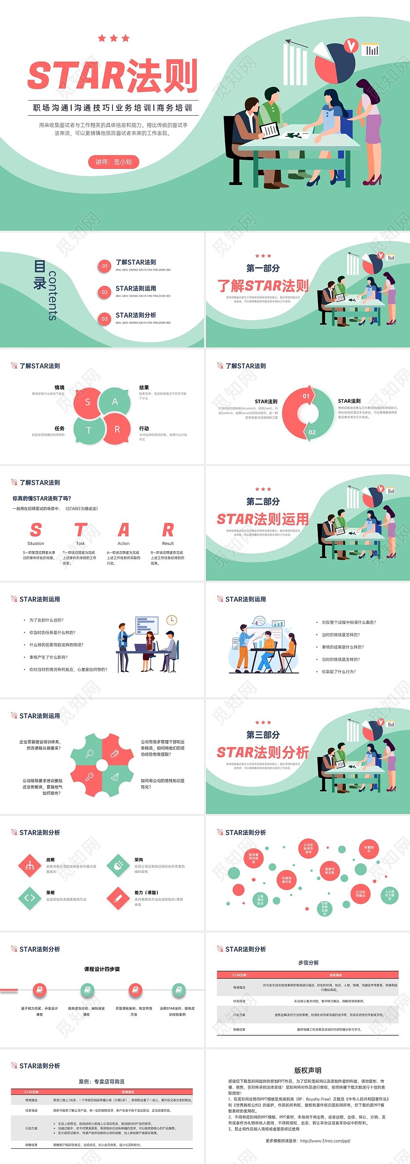 红绿简约插画卡通star法则介绍PPT课件