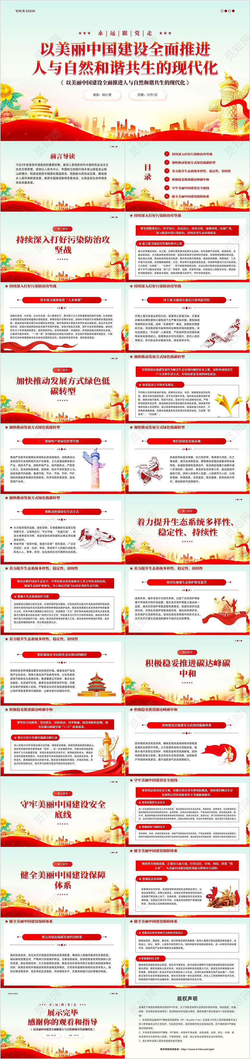 党建风人与自然和谐共生现代化党课教育课件PPT