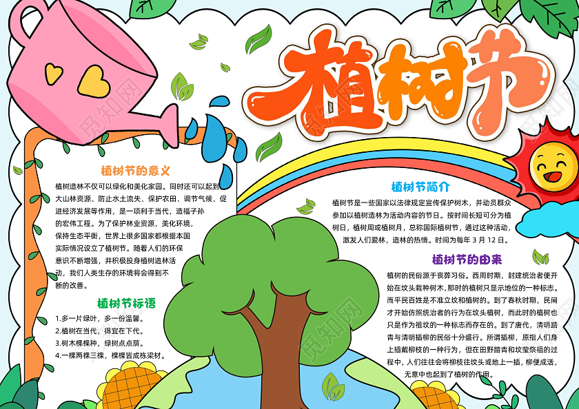 彩色手绘植树节手绘小报手抄报节日手抄报小学生手抄报