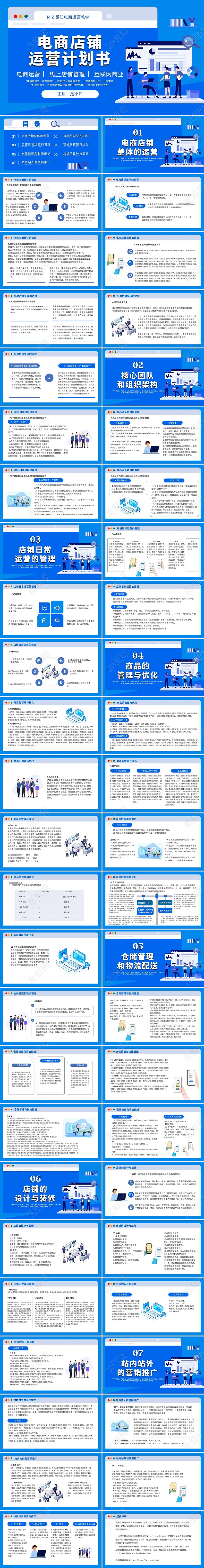 插画风蓝色网页风电商店铺运营计划书PPT线上店铺管理PPT课件电商运营