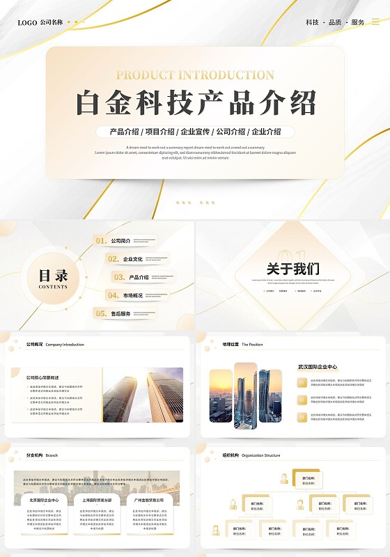简约白金风公司产品介绍项目介绍公司介绍企业介绍宣传ppt模板