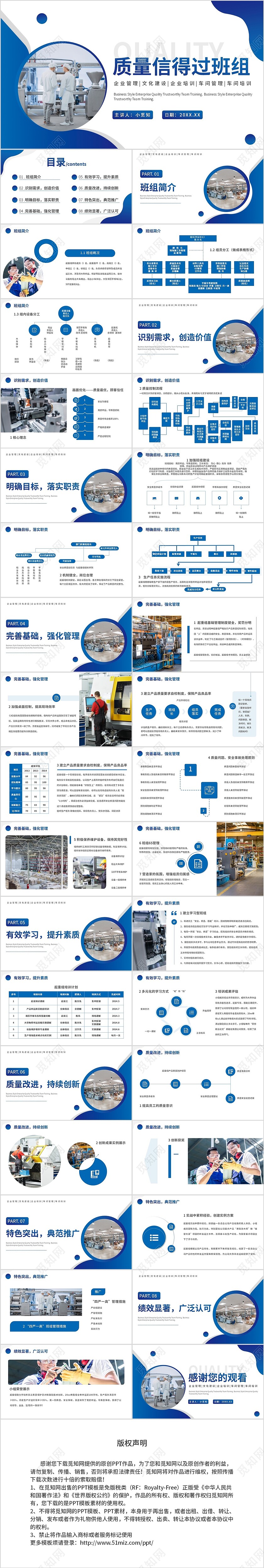 蓝色商务风质量信得过班组培训企业培训PPT模板班组班组建设班组管理